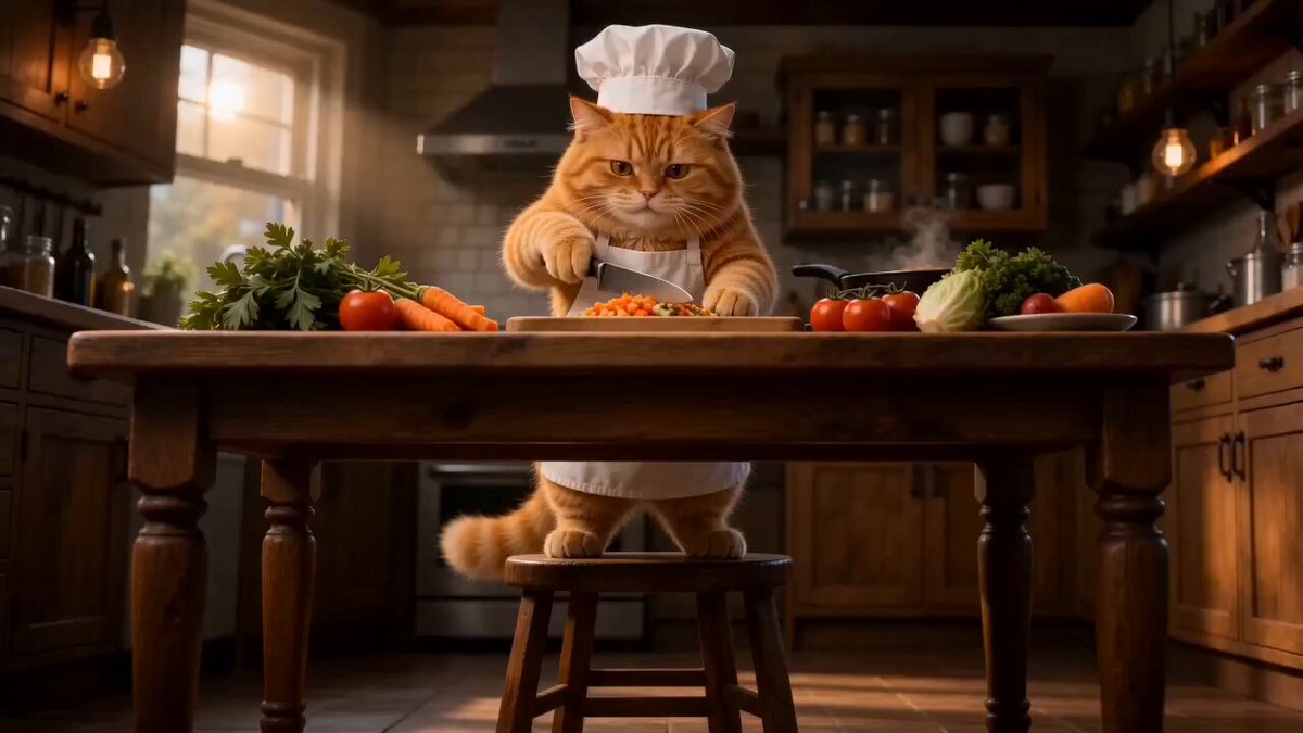 Cinematic Cat Chef Cooking Tutorial