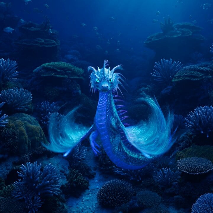 Bioluminescent Sea Dragon in Coral Reef