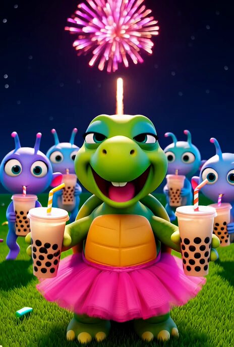 Grok Imagine prompt for a surreal singing turtle scene