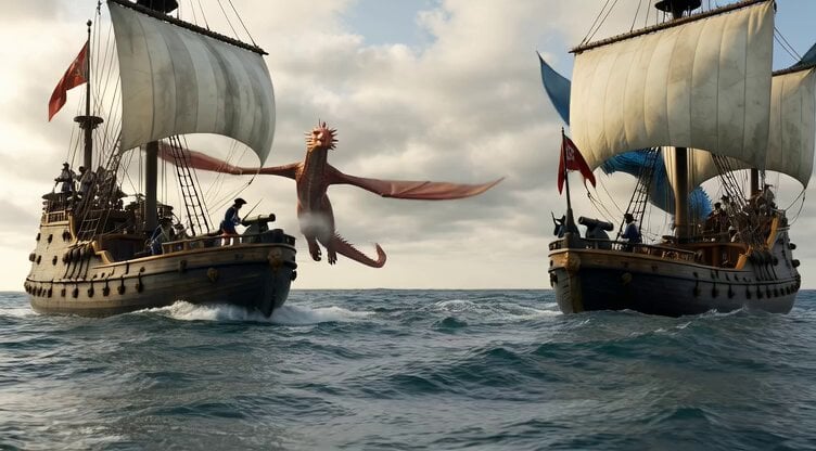 1800s Ship Battle with Dragons