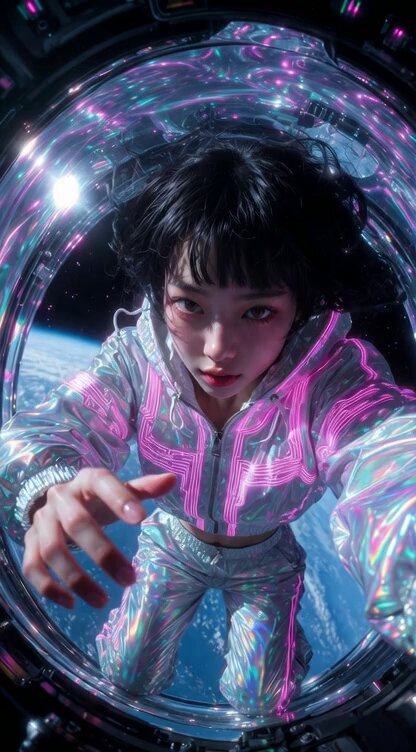 Grok Imagine prompt for a Japanese girl in zero gravity