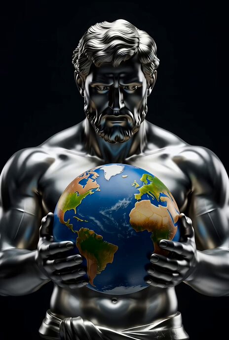 Atlas Holding the World in Deep Reflection