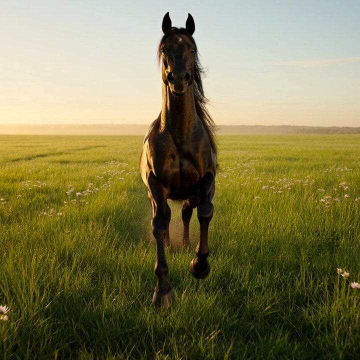 second video prompt of a majestic black horse galloping