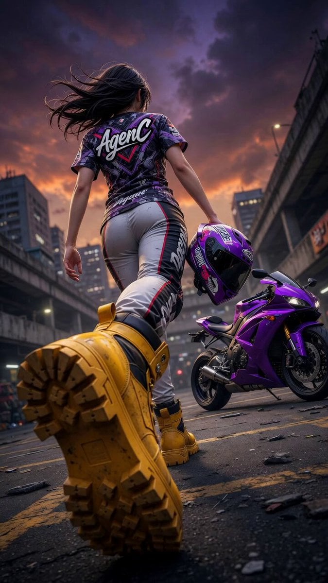 Cinematic Anime Racing Girl in Urban Parking Lot