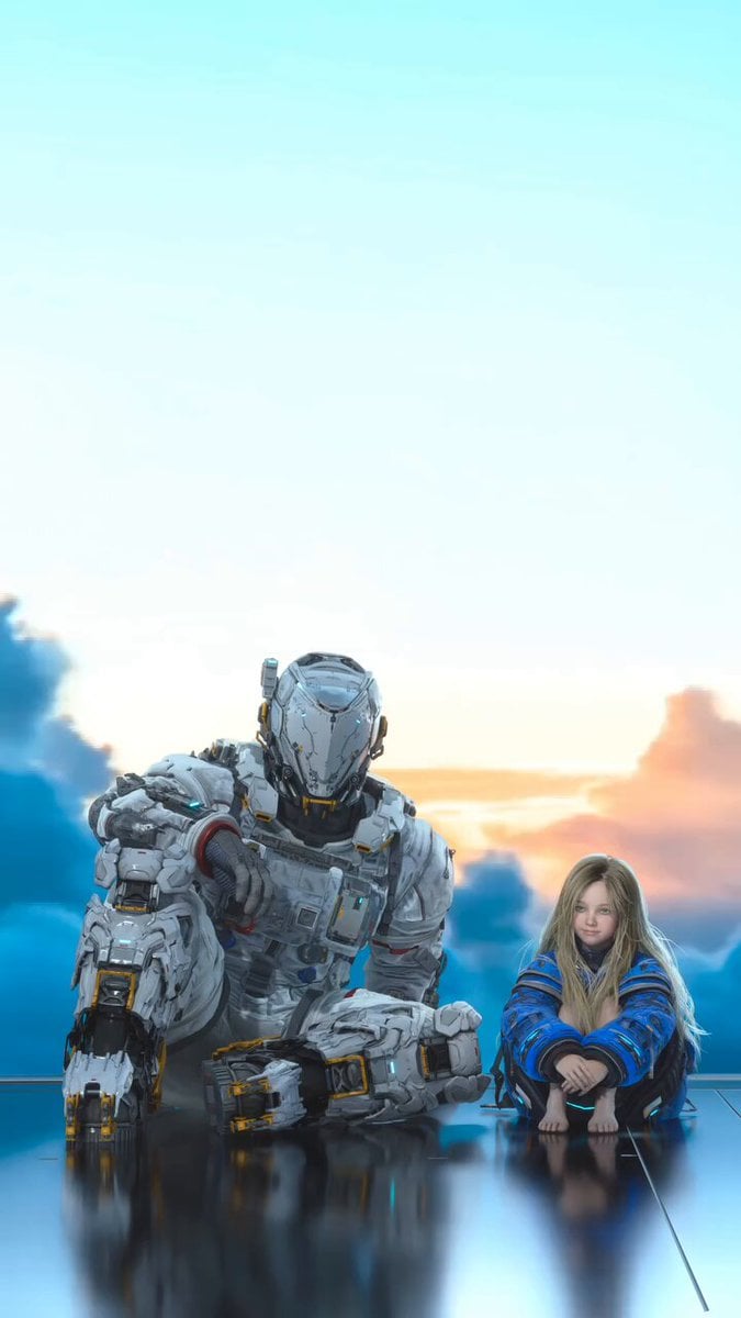Robot and Girl at Sunset
