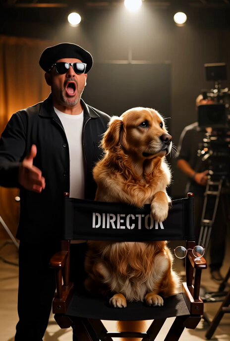 Dramatic Hollywood Director and Golden Retriever