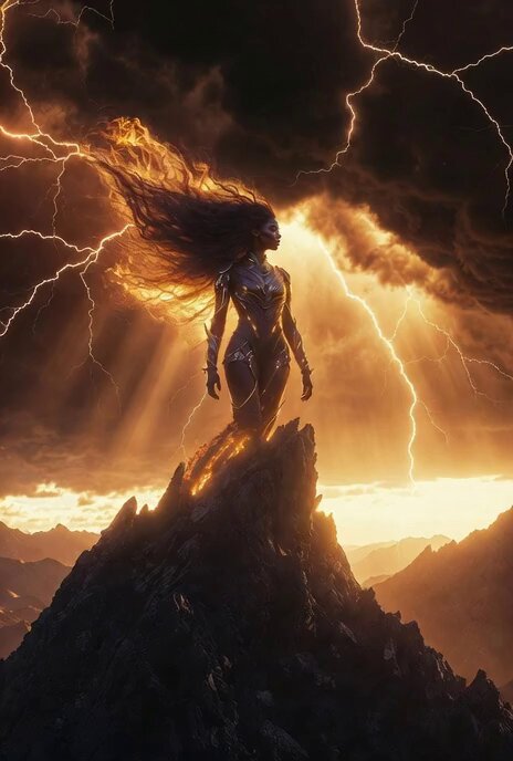 Cinematic Black Woman on Mountain at Golden Hour