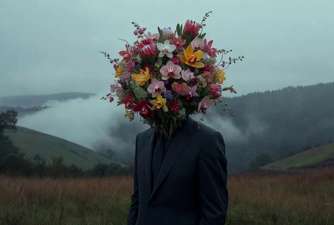 Man Walking to Camera and Zooming on Flowers