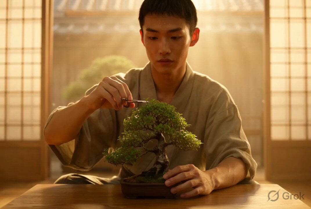 Photorealistic Cinematic Portrait of a Bonsai Master