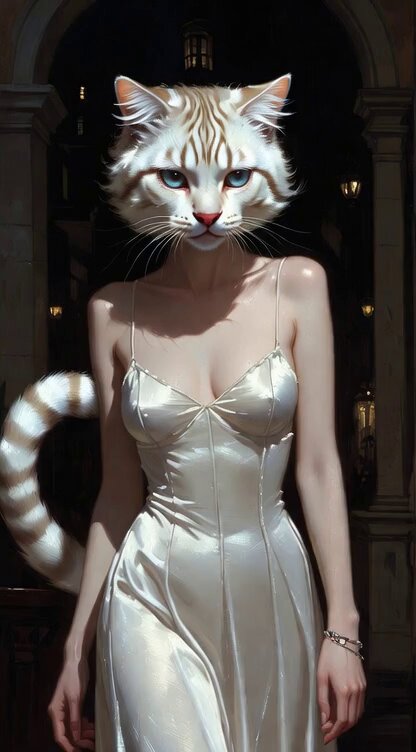 Beautiful Cat-Like Woman in Town Square