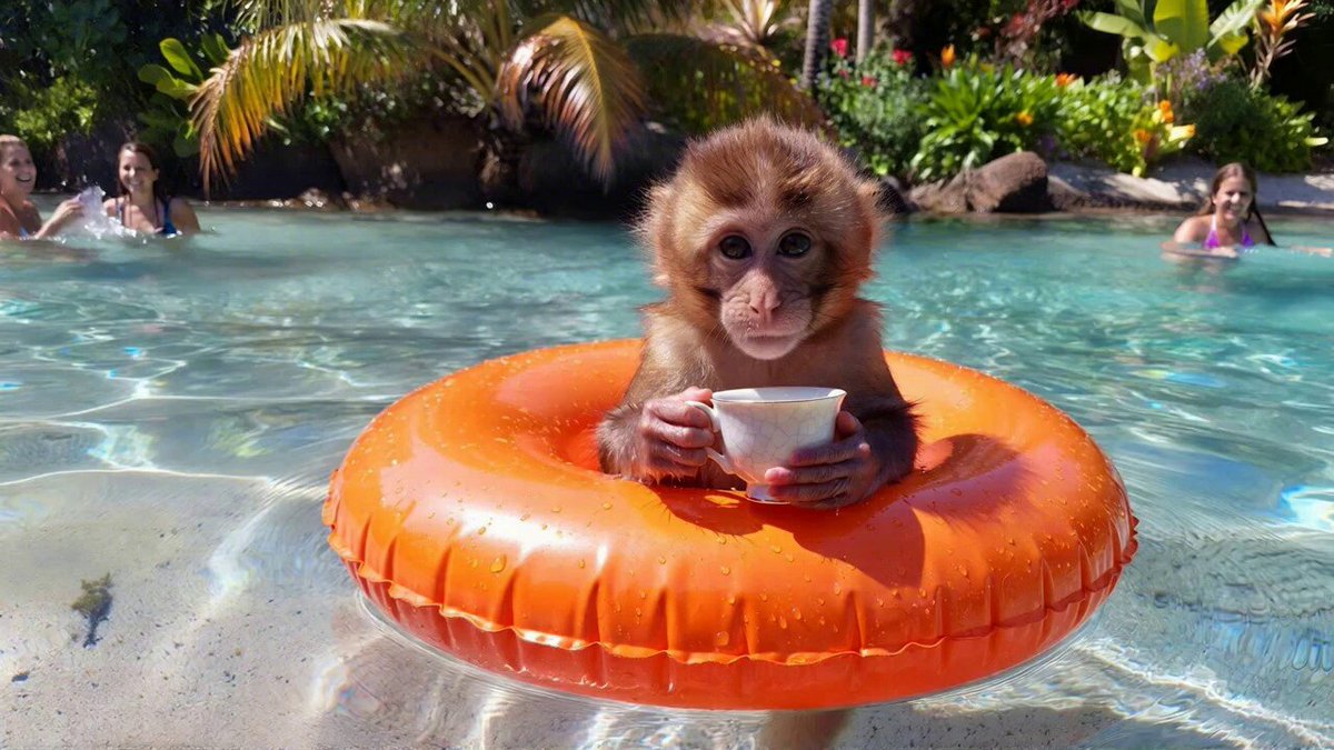 Cute Monkey Relaxing in Pool (Seedance 1.5 Pro)