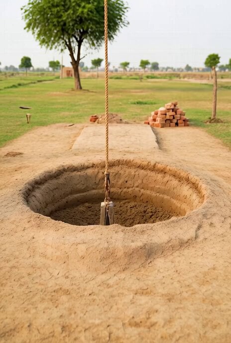 Construction of a Traditional Water Well in an Indian Village