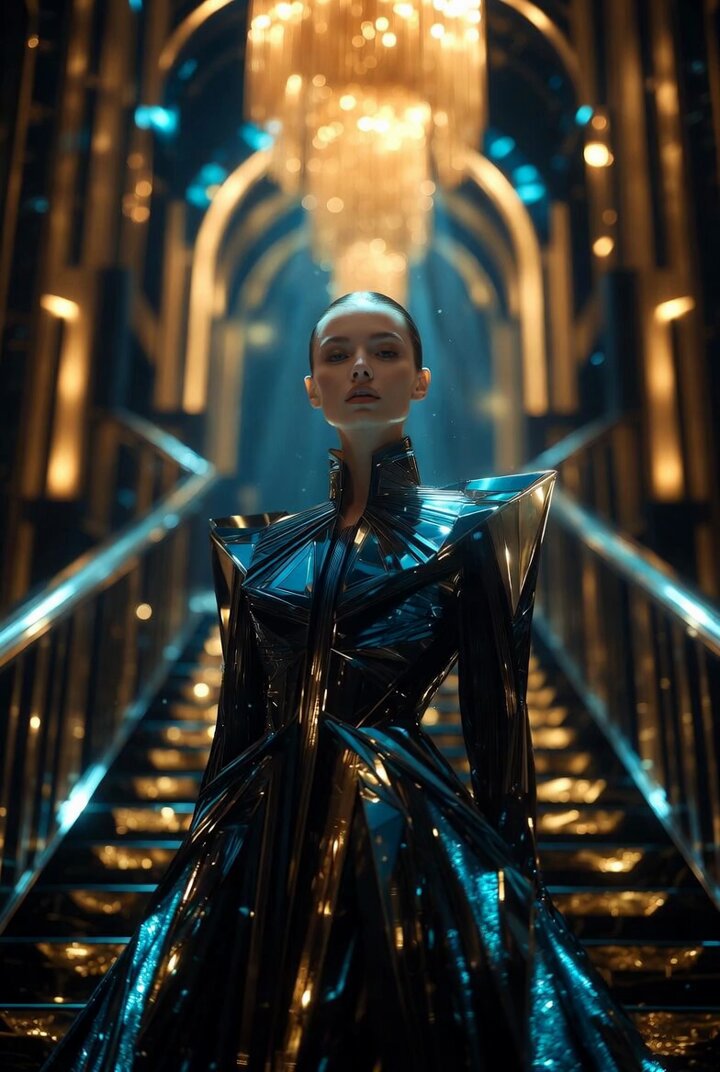 Art Deco Futuristic Royal Scene Video Prompt