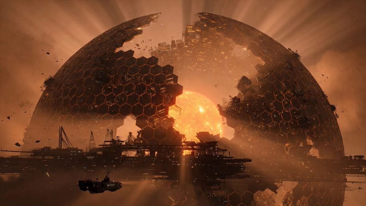 Cinematic Shot of a Colossal Dyson Sphere