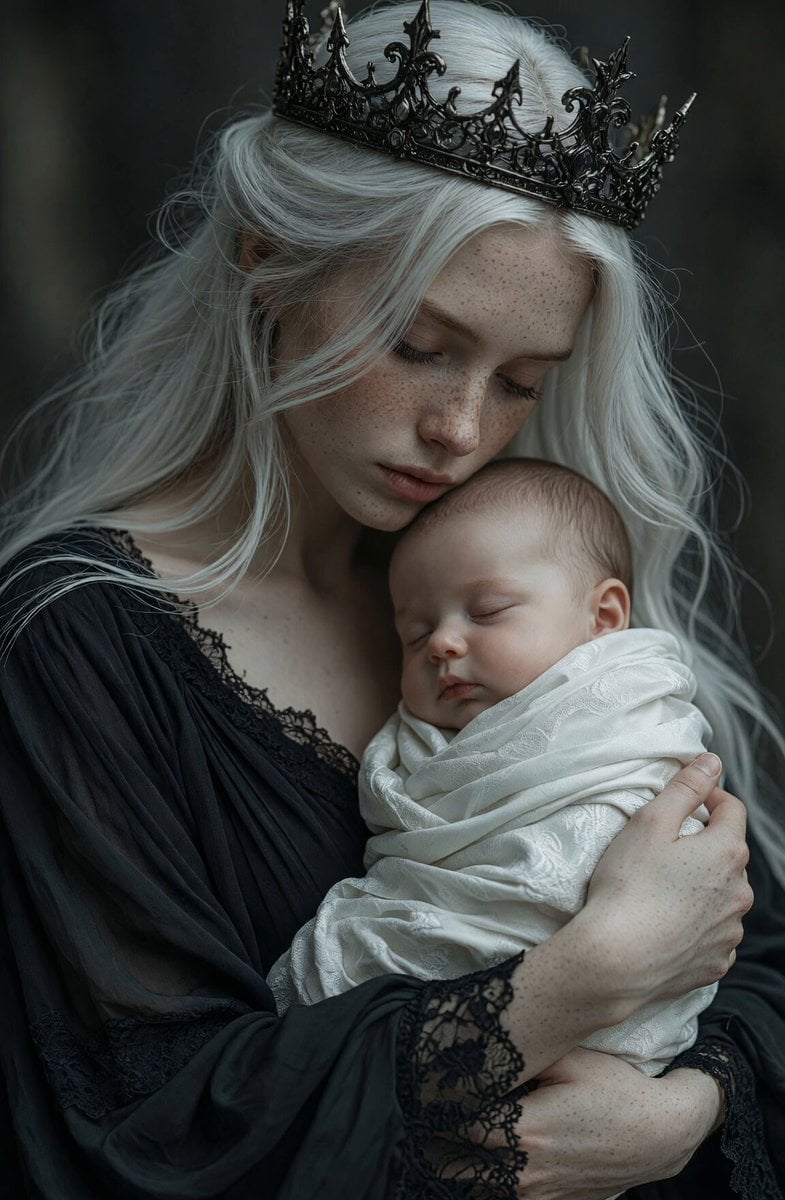 Gothic Queen Cradling Baby