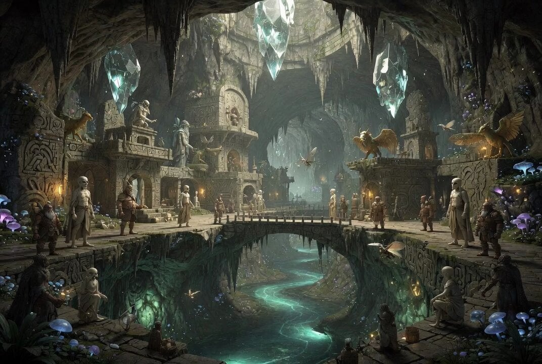 Grok Imagine prompt: Subterranean advanced civilizations