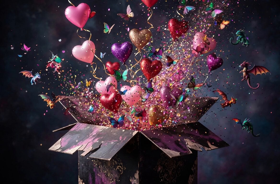 Exploding Heart Balloons with Dragons
