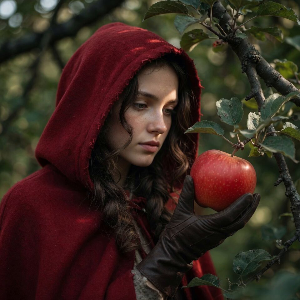 Woman in Red Hood with Apple