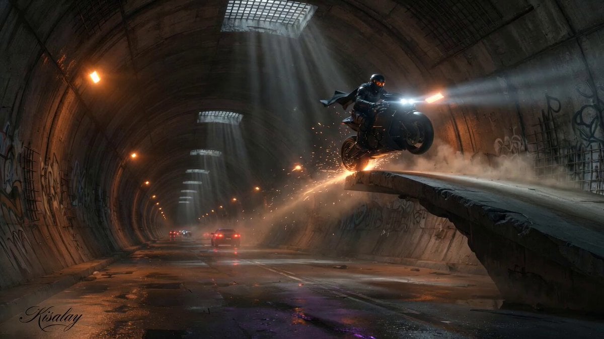 Cinematic Motorcycle Tunnel Jump