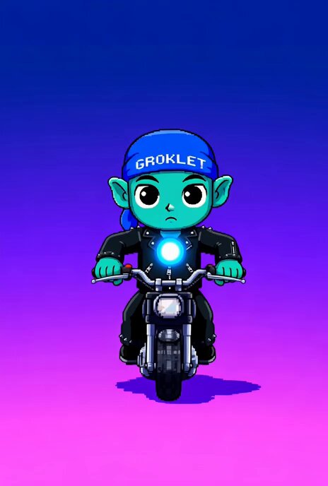Pixel Art Groklet Riding Solo Prompt