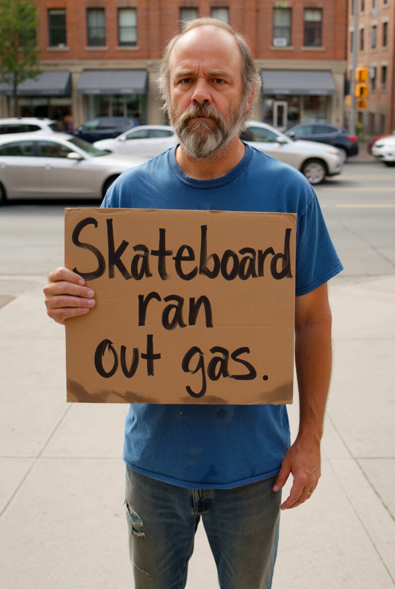 Homeless Man Skateboard Sign Video