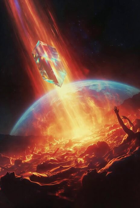 Grok Imagine prompt for a prism and energy being transformation