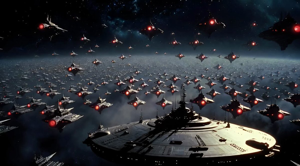 Large Spaceship Floats as Others Circle Randomly