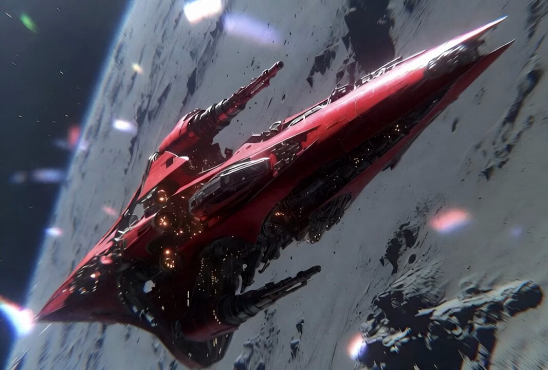 Crimson Cosmic Warship Descent Video