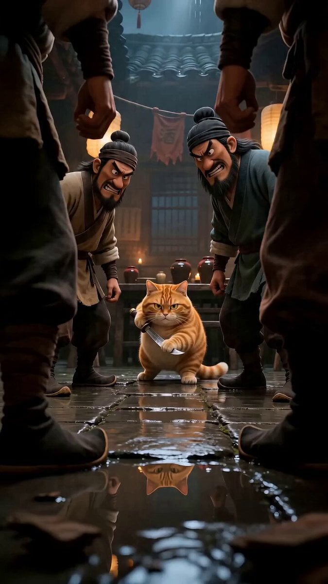 Cinematic cat action comedy prompt
