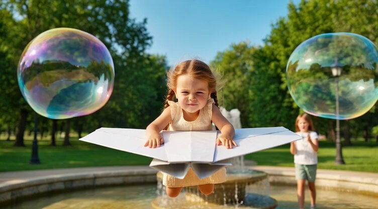 Hyperrealistic Soap Bubbles in a Park