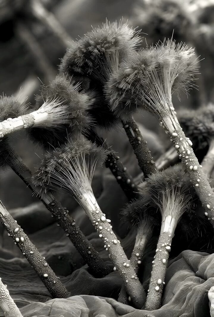 Microscopic Photograph of Iron Whiskers and Crystals