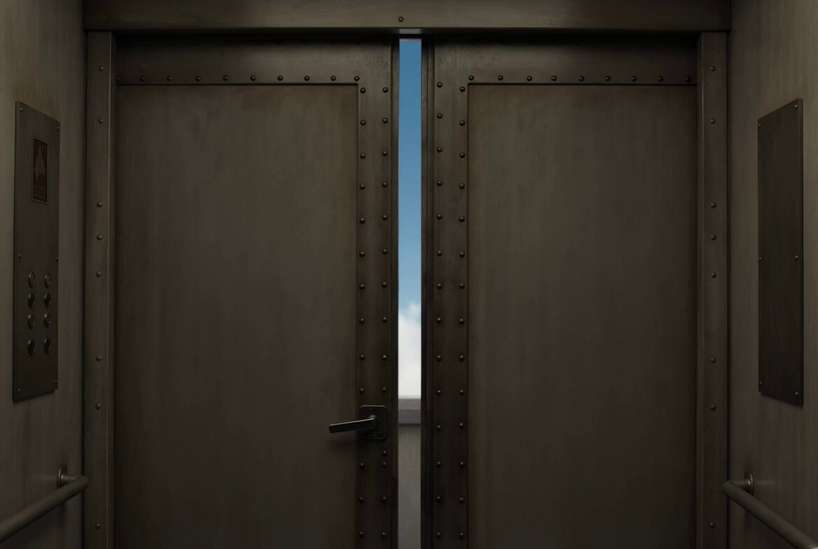 Dreamlike Sky Elevator Scene