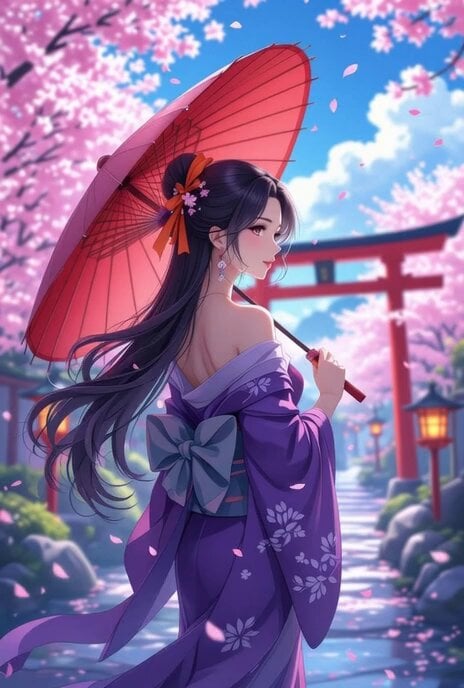 Cinematic shot of a woman walking with an umbrella