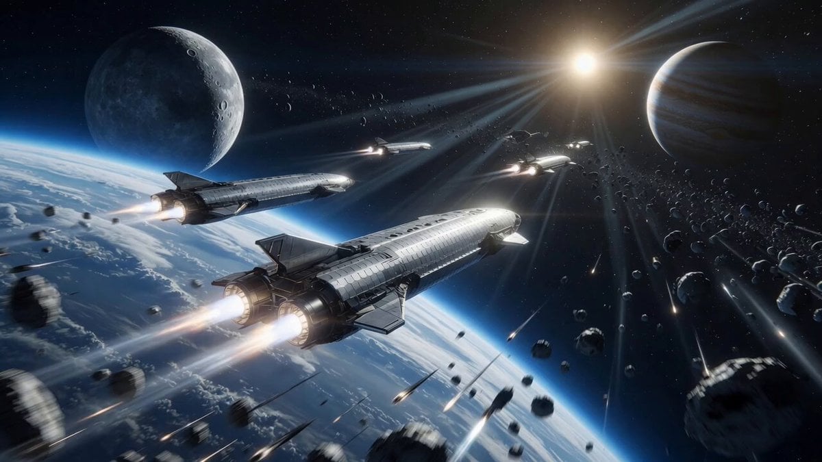 Starship fleet space departure cinematic