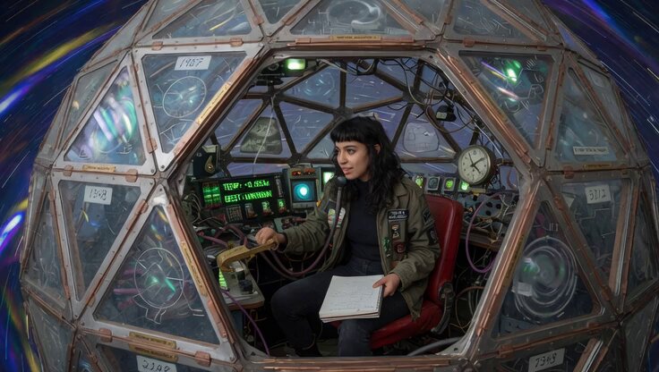 Woman in a Geodesic Time Machine