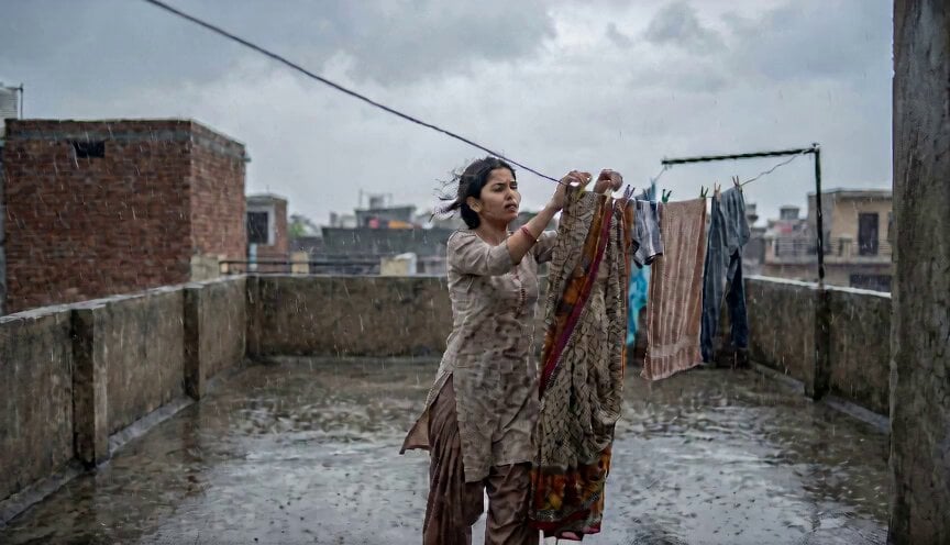 Indian Girl Rooftop Rain