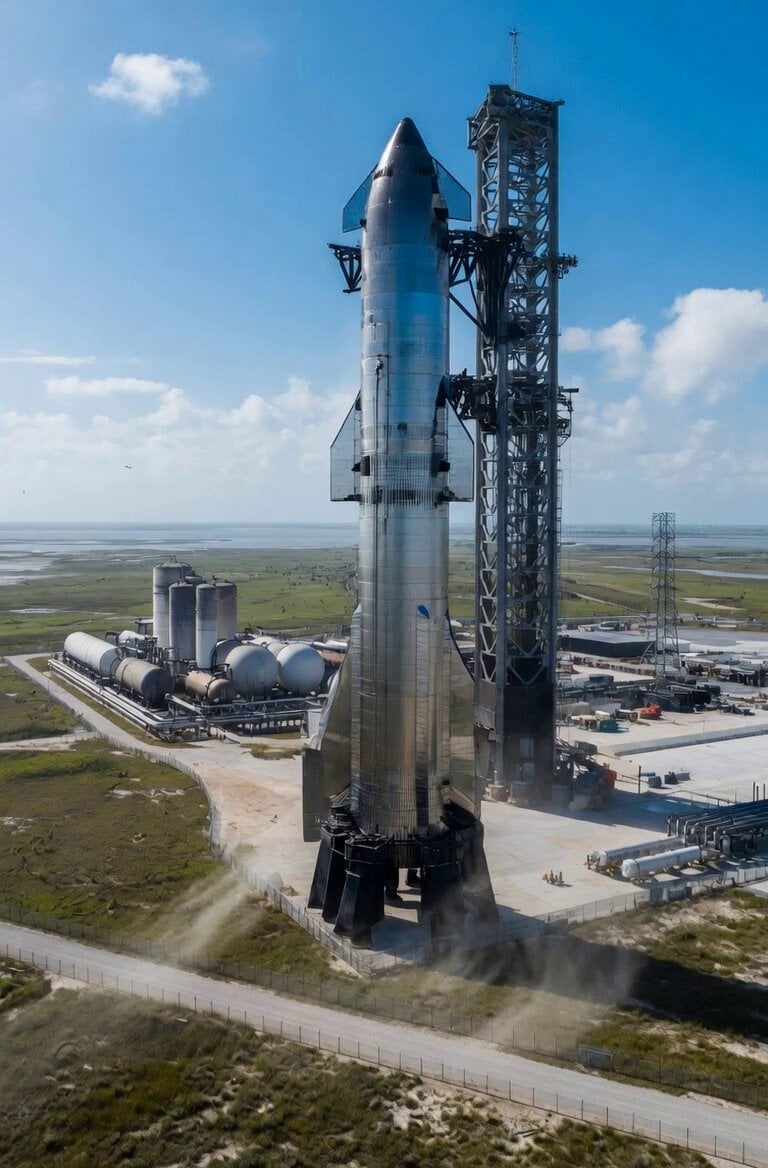 Starship Rocket Vertical Ascent Drone Shot
