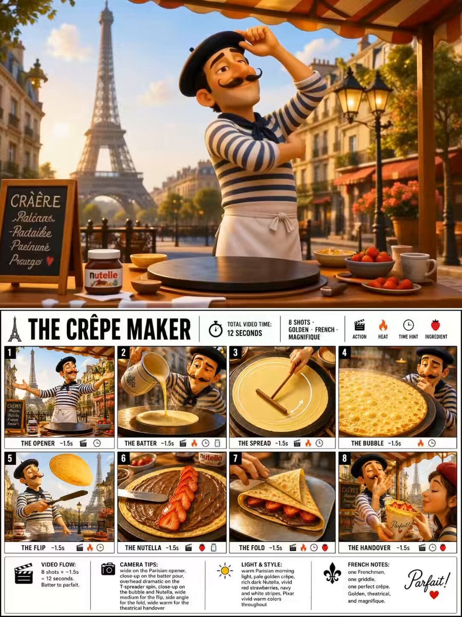 Pixar Style French Crepe Maker Animation