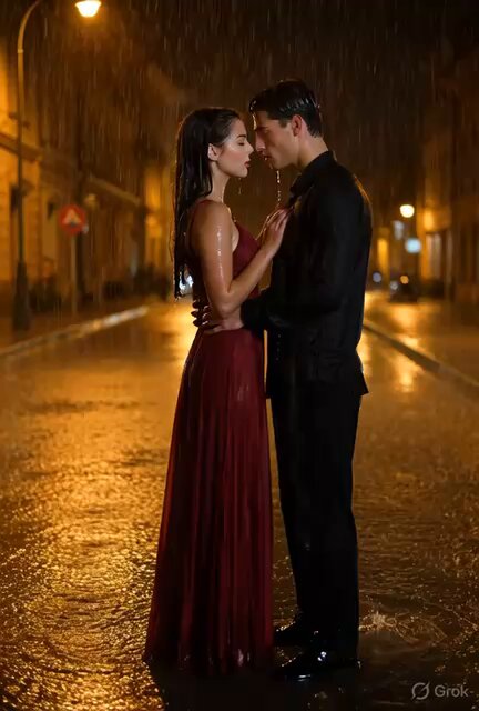 Cinematic Couple Dancing in Rain