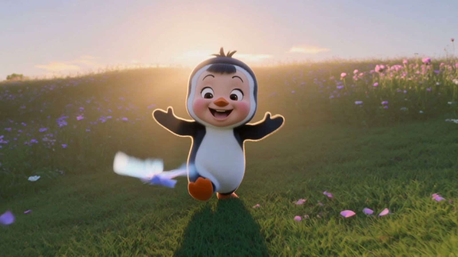 3D Chibi Penguin Girl Butterfly Chase